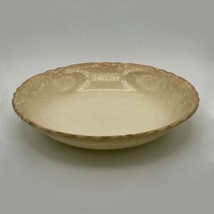 Vintage Rustic Ceramic Shallow Bowl Scalloped Edge Crackle Glaze Farmhouse Decor
